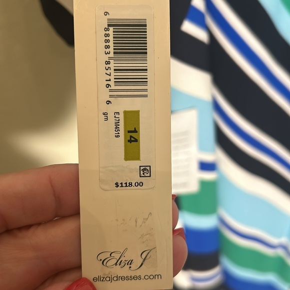 Eliza J Dress - Blue and Green Stripe gold zip NWT SIZE 14 (would fit 12-14) - Picture 7 of 12